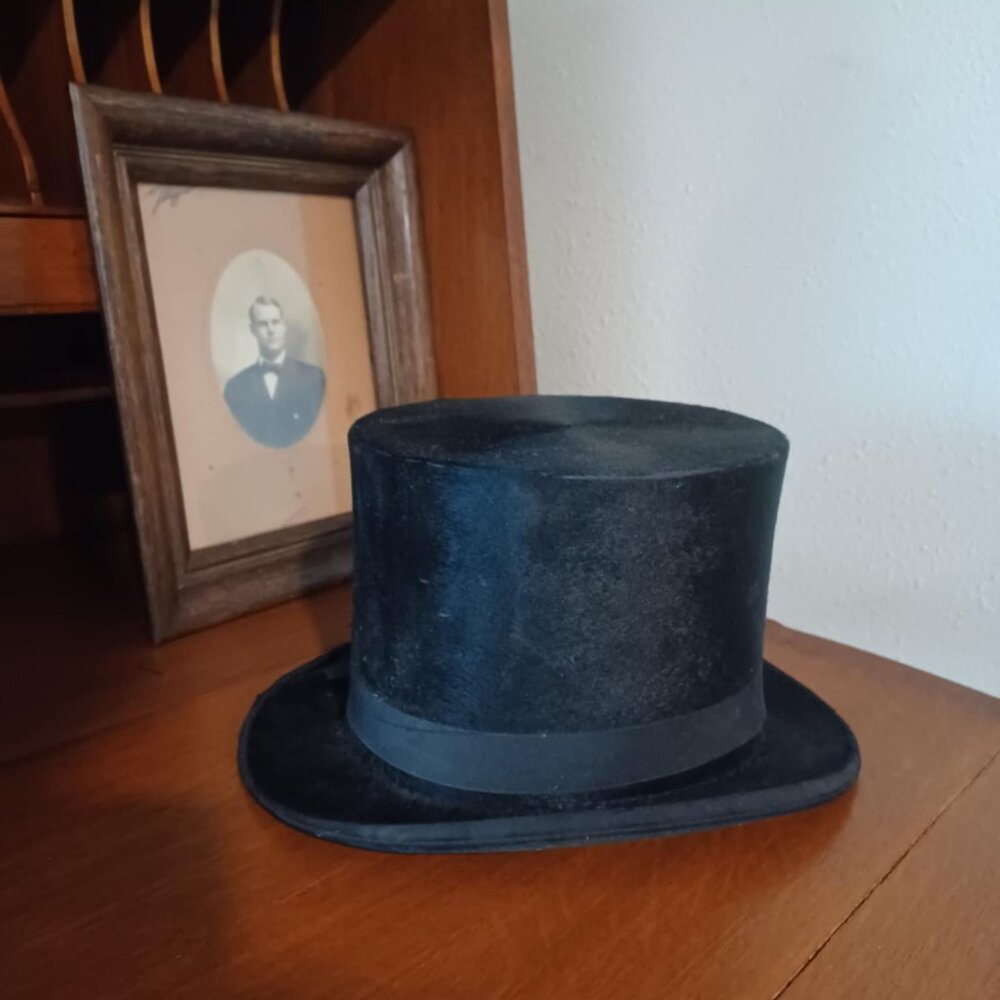 Rare Antique Victorian Edwardian Top Hat, Handstitched, Silk Plush, Formal